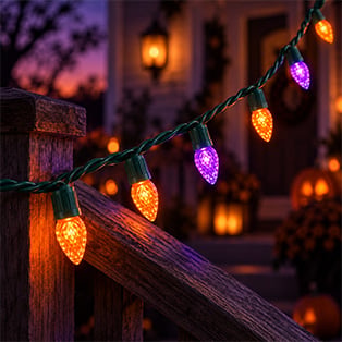 Orange and purple C6 commercial Halloween lights